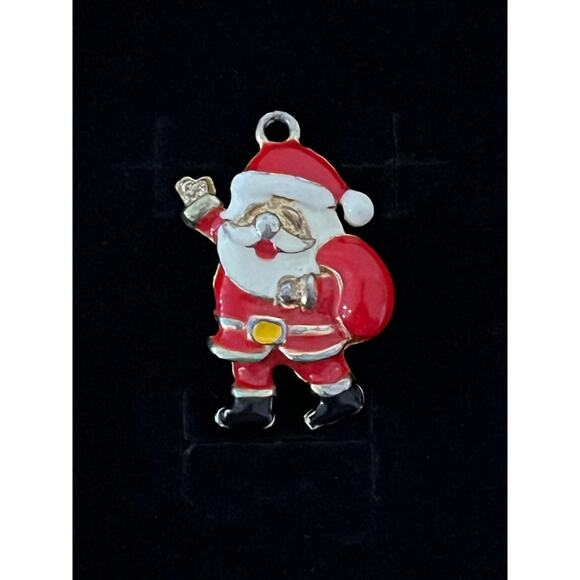Vintage Phister Enterprises Santa Claus Pendant Enamel Christmas Jewelry Signed - Picture 2 of 10